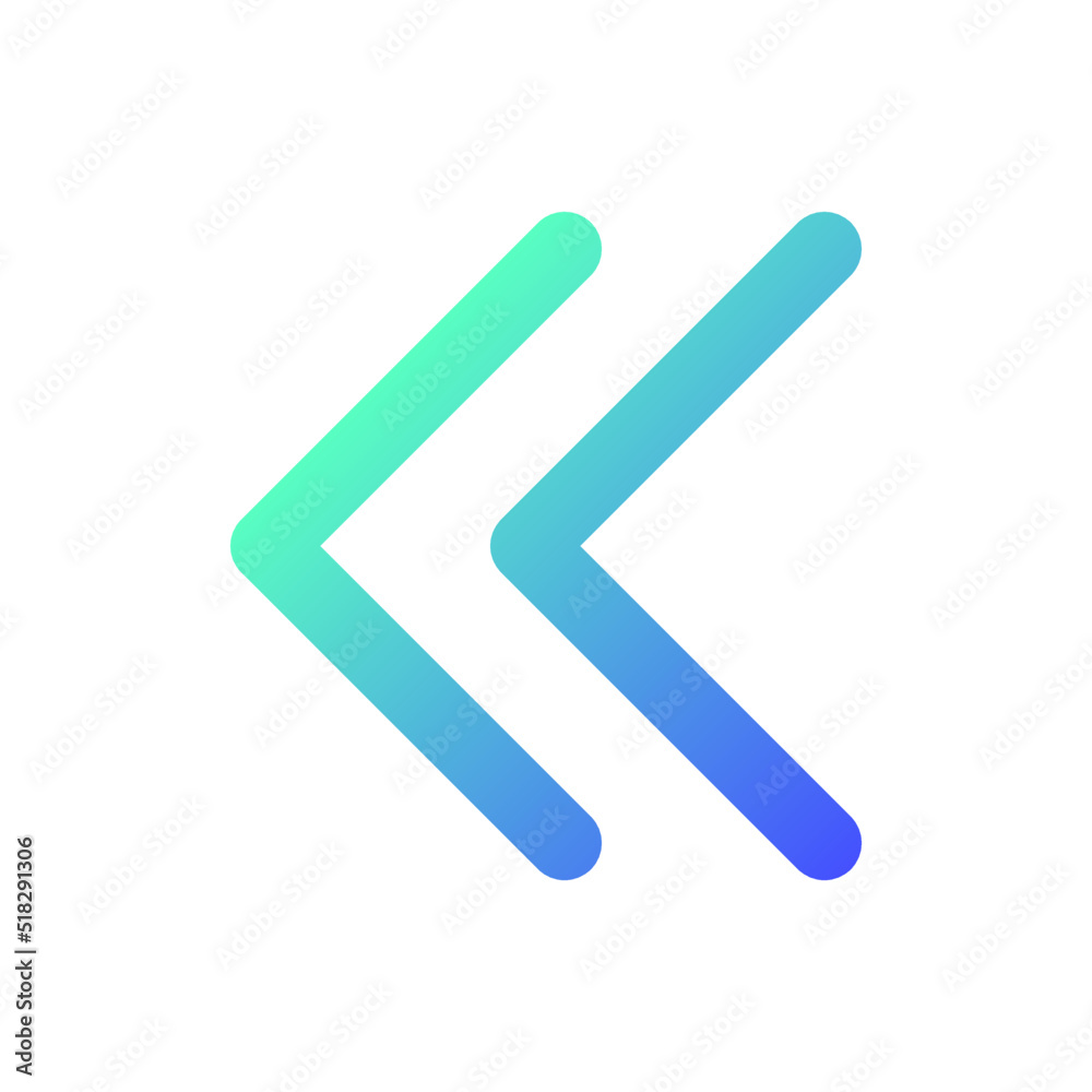 Left double arrow pixel perfect gradient linear ui icon. Double chevrons. Fast reverse button. Line color user interface symbol. Modern style pictogram. Vector isolated outline illustration Left double arrow pixel perfect gradient linear ui icon. Double chevrons. Fast reverse button. Line color user interface symbol. Modern style pictogram. Vector isolated outline illustration