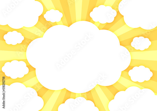 かわいいもくもくフレームと集中線背景素材　黄色