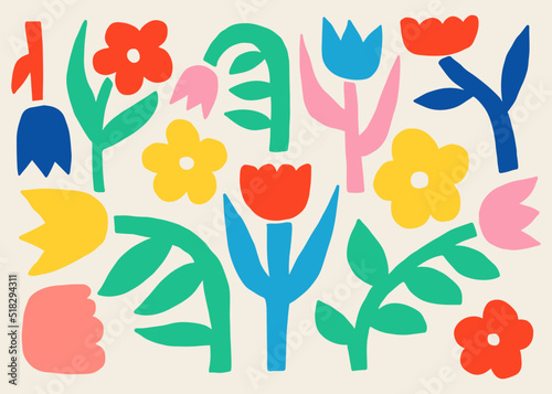 Hand Drawn Abstract Natural Floral Design Illustration Set