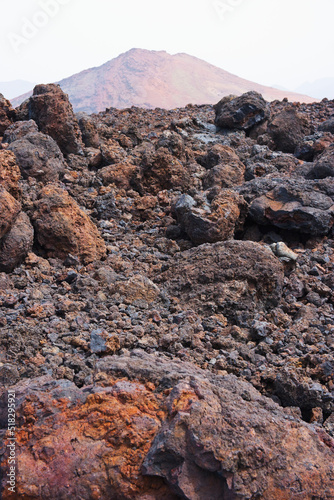 Volcanic landscape in Timanfaya in Lanzarote island in Canary Islands in Spain
