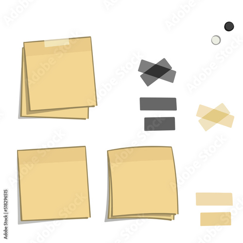 Handgezeichnete Post-it Zettel, Notizzettel, Washitape, Klebestreifen und Pins -  Büro Sammlung - Teil 1 - Cutout Vektor Illustration / Zeichnung photo