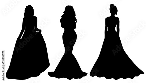 silhouette of bride, princess isolated, vector