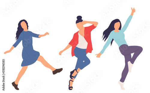 dancing women on a white background in a flat style, isolated, vector