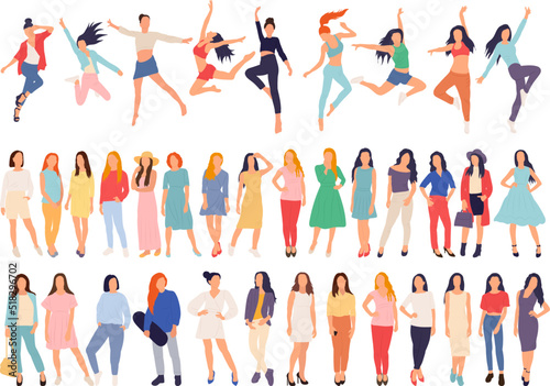 women set on white background in flat style, isolated, vector