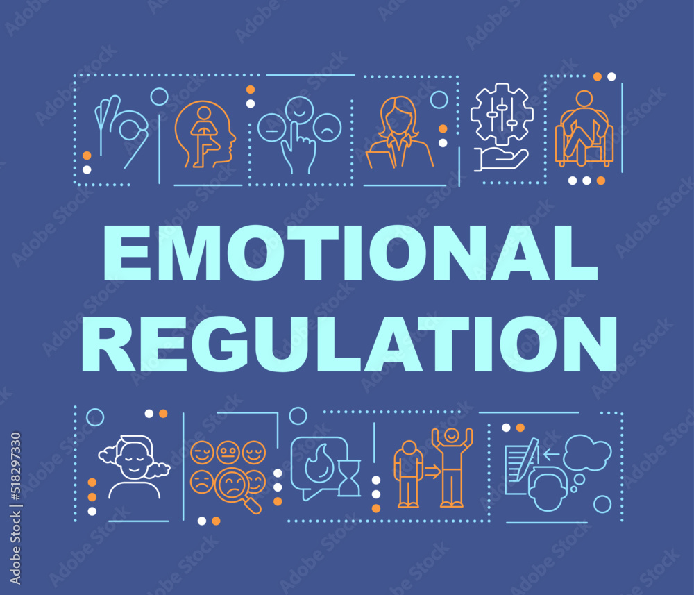 Emotional regulation word concepts blue banner. Mental health. Infographics with editable icons on color background. Isolated typography. Vector illustration with text. Arial-Black font used