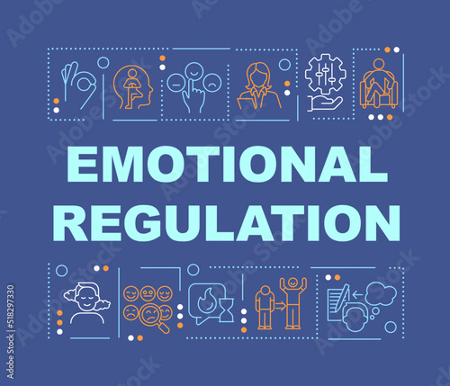 Emotional regulation word concepts blue banner. Mental health. Infographics with editable icons on color background. Isolated typography. Vector illustration with text. Arial-Black font used