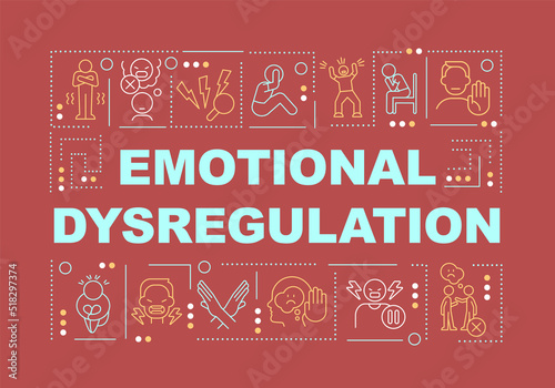 Emotional dysregulation word concepts red banner. Behavior issues. Infographics with editable icons on color background. Isolated typography. Vector illustration with text. Arial-Black font used photo