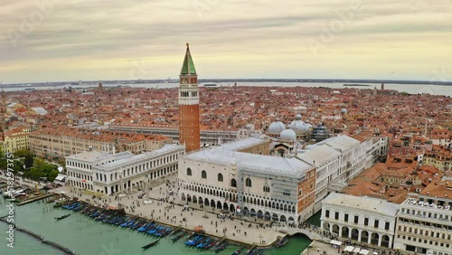 Wallpaper Mural Aerial view historical attractions city of Venice in Italy Doge's Palace famed San Marco public square Piazza Cathedral of Saint Mark large busy embankment with tourists famous tourist destination Torontodigital.ca