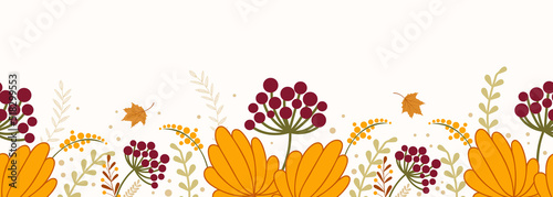 Seamless autumn hand-drawn border. Fall design in a simple flat style.