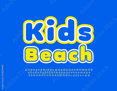 Vector bright banner Kids Beach. Ceative Colorful Font. Modern Alphabet Letters and Numbers set