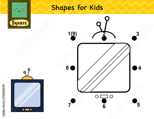 Dot to dot game for kids. Connect the dots and draw a television. Learning square shape activity page. Vector illustration