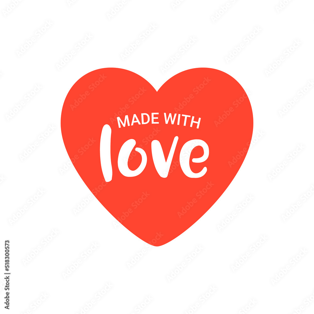 Made with love celebration happy stamp love heart logo hand shape design.