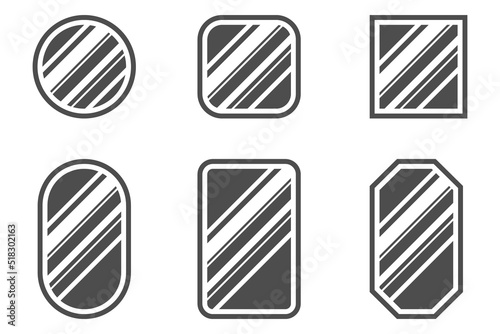 Mirrors, set of realistic mirrors isolated. A set of flat design mirrors in frames. Vector illustration for cartoon design.