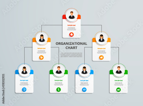 Corporate organizational chart with business avatar  icons. Business hierarchy infographic elements. Vector illustration