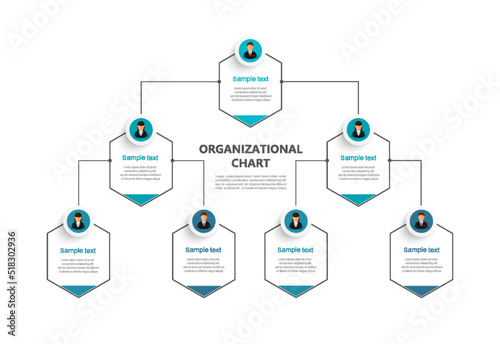 Corporate organizational chart with business avatar  icons. Business hierarchy infographic elements. Vector illustration