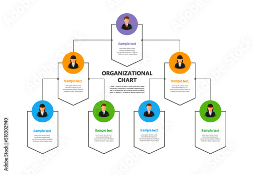 Corporate organizational chart with business avatar  icons. Business hierarchy infographic elements. Vector illustration