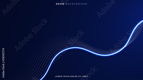 Neon curved lines background. Geometry glow lines shape. Blue neon lines abstract futuristic geometric background. Vector illustration