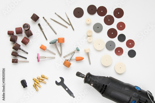 Dremel rotary kit, dremel heads, instrument for handwork photo