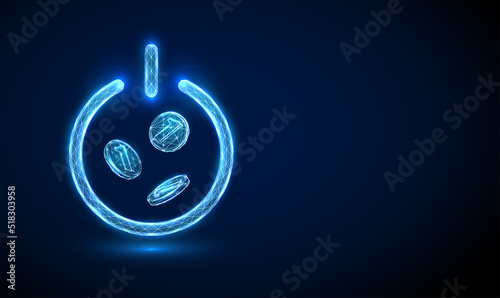 Abstract blue coins falling in power button