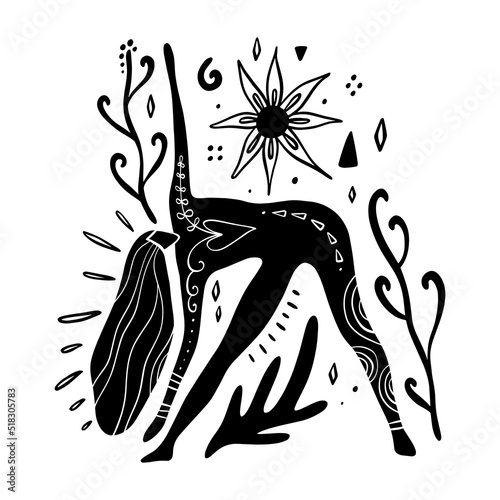 Boho sacred magic woman mystical symbol flat holistic healing meditation. Reiki new age concept modern abstract silhouette.