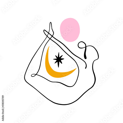 Boho sacred magic woman mystical symbol flat holistic healing meditation. Reiki new age concept modern abstract silhouette.