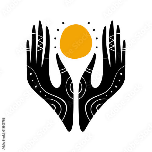 Boho sacred magic woman mystical symbol flat holistic healing meditation. Reiki new age concept modern abstract silhouette.