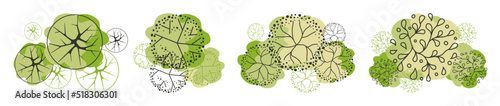 Tree for architectural floor plans. Entourage design. Various trees, bushes, and shrubs, top view for the landscape design plan. Vector illustration.