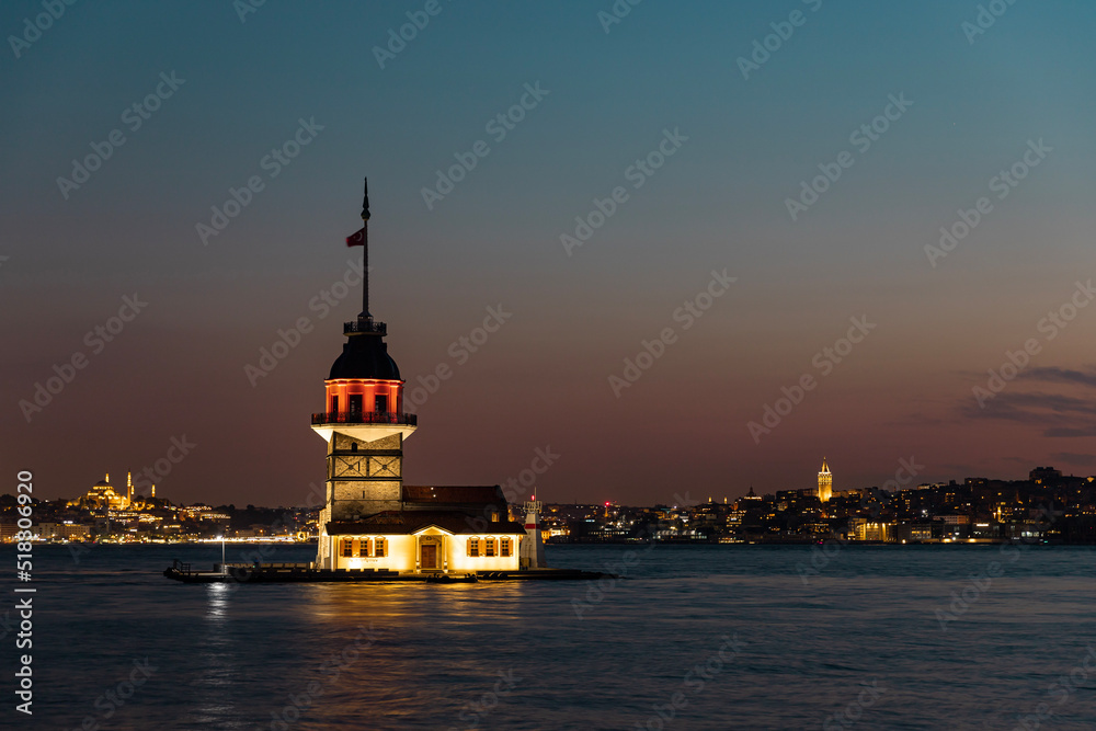 Sunset at Maiden's Tower, one of the famous symbols of Istanbul , Local name is 