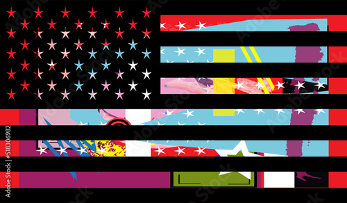 American flag graffiti, colorful pop art background USA vector. 