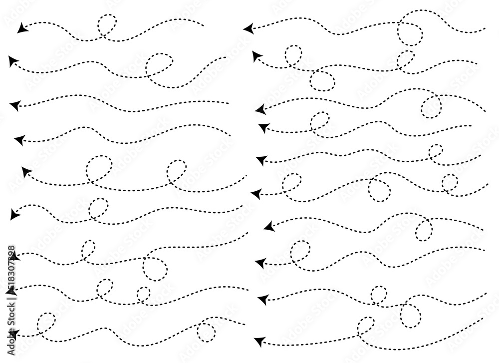 Hand drawn dotted arrow shape. Curved arrow line. Arrow icon collection ...