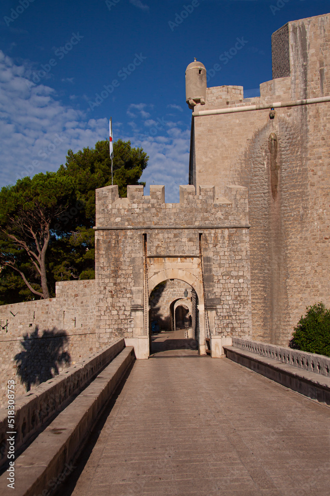 The Ploce Gate of the fortress in Dubrovnik old city with blue sky background. Game of Thrones series location.
