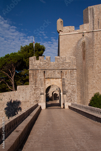 The Ploce Gate of the fortress in Dubrovnik old city with blue sky background. Game of Thrones series location.