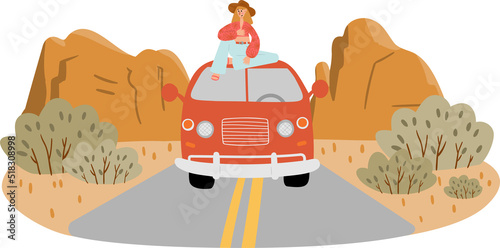 groovy hippie vector illustration clipart, retro 70s hippy bus van road trip clip art, mountain landscape scenery png, peace and love scene clipart, sublimation design images