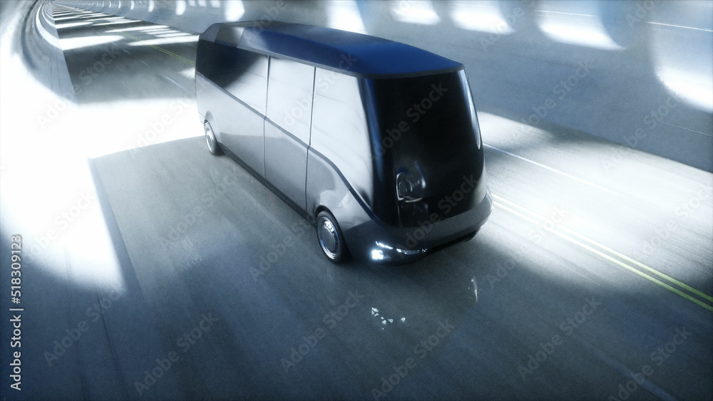 Ufo Bus Futuristic sci fi tunnel. futuristic bus. 3d rendering. Stock ...