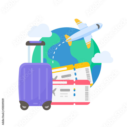 The world map is pinned to plan travel by international airlines. with luggage and plane tickets