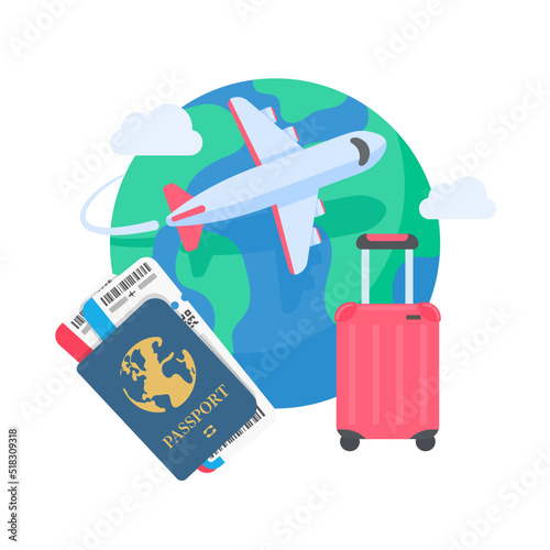 The world map is pinned to plan travel by international airlines. with luggage and plane tickets