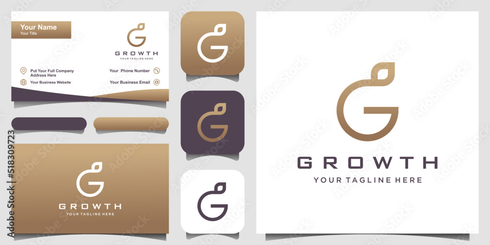 letter G combined leaf logo design template letter G combined leaf logo design template