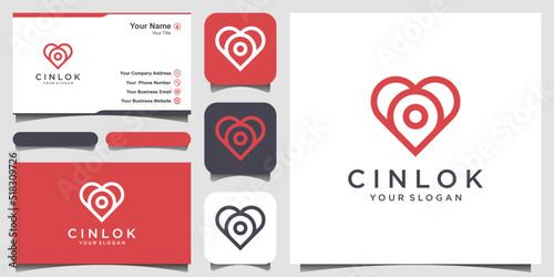 love location logo design. combined heart and map marker and business card design