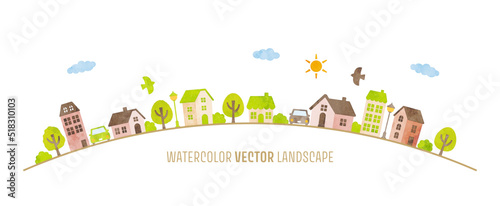 watercolor hand drawn landscape (brown and green)