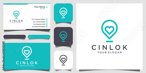 love location logo design. combined heart and map marker and business card design