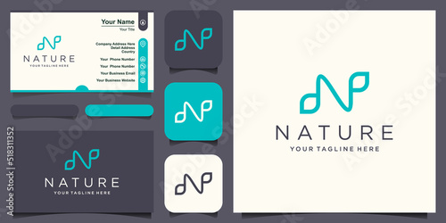 letter N combined leaf logo design template