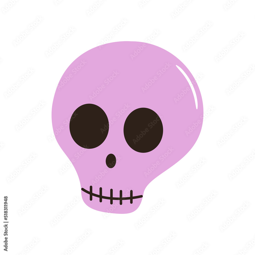 Vector illustration of cute skull. Hand drawn mystery skeleton. Simple doodle drawing of comic head bone for halloween card, poster, invitation design