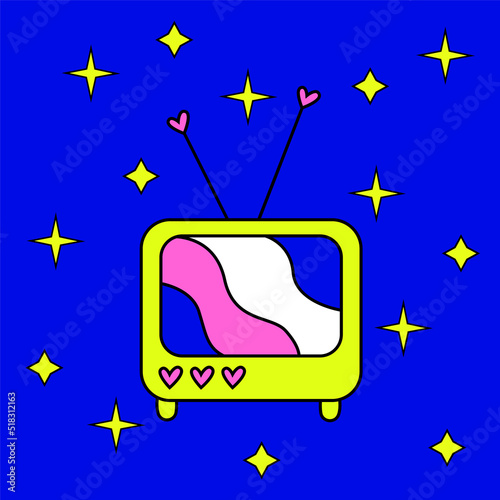 Vector old pc illustration. Retro computer illustration. Retro tv