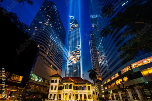 Laser light show at Mahanakorn skyscraper, Bangkok, Thailand.