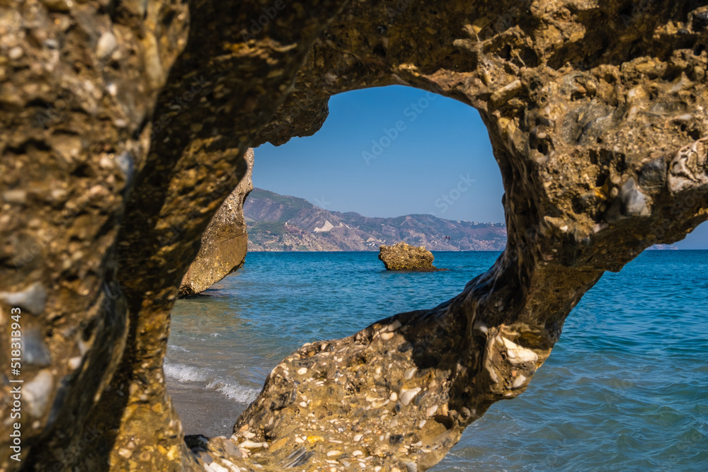 custom made wallpaper toronto digitalBeautiful view of the Mediterranean sea through rock formations at Nerja beach