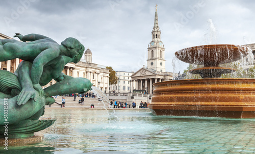 Fountain at the Trafalgar Square in London, UK