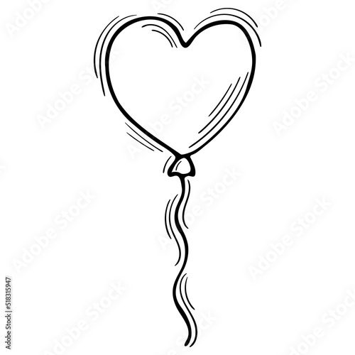 Hand drawn balloon. Birthday, party surprise, Valentine, wedding. Sketch style