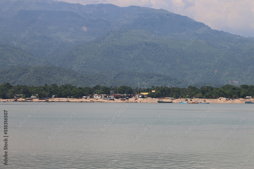 view of the sea and mountains in the morning at Tahirpur, Bangladesh. Natural Beauty.