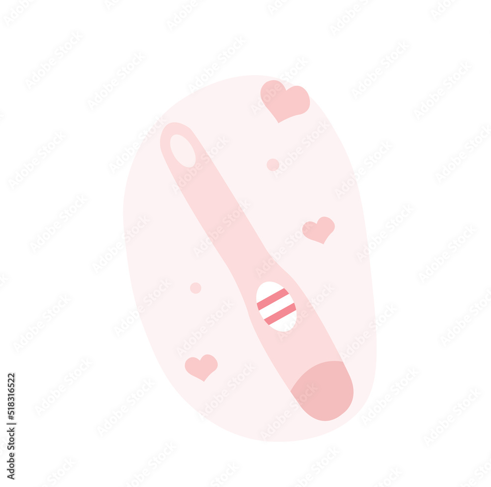Pregnancy test with positive result two lines illustration with flowers. Waiting for a new baby happy mother concept. Pregnancy test with positive result two lines illustration with flowers. Waiting for a new baby happy mother concept.