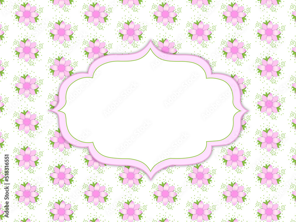 Two matching backgrounds with dainty pink daisy like flowers and soft green leaves.  One print has motif ready for text.